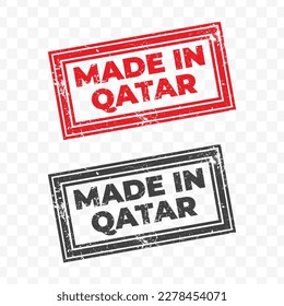 Vector illustration of Made In Qatar. Red grunge stamp on transparent background(PNG).