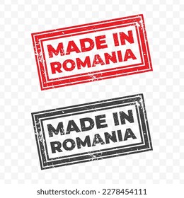 Vektorgrafik von Made In romania. rote farbige Schmutzspritzer auf transparentem Hintergrund (PNG).