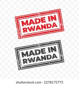 Vektorgrafik von Made in Ruanda. rote farbige Schmutzspritzer auf transparentem Hintergrund (PNG).