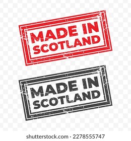 Vector illustration of Made In Scotland . Red grunge stamp on transparent background(PNG).