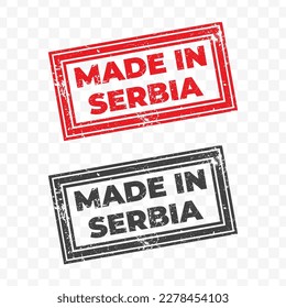 Vector illustration of Made In Serbia. Red grunge stamp on transparent background(PNG).