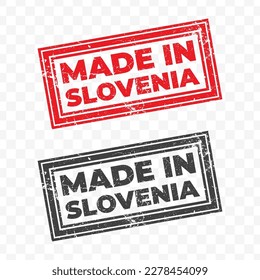 Vector illustration of Made In Slovenia. Red grunge stamp on transparent background(PNG).