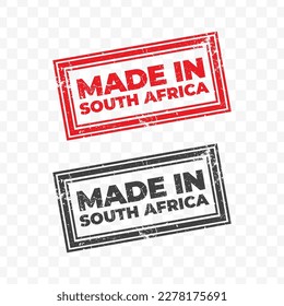 Vector illustration of Made In South Africa. Red grunge stamp on transparent background(PNG).