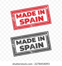 Vector illustration of Made In Spain. Red grunge stamp on transparent background(PNG).