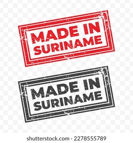 Ilustración vectorial de Made In Surinam. Estampilla roja en fondo transparente (PNG).