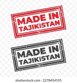 Vector illustration of Made In Tajikistan. Red grunge stamp on transparent background(PNG).