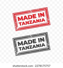 Vector illustration of Made In Tanzania. Red grunge stamp on transparent background(PNG).