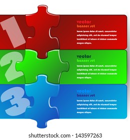 Vector illustration made from three colorful puzzle pieces - banner design