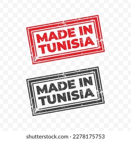 Vector illustration of Made In Tunisia. Red grunge stamp on transparent background(PNG).