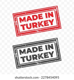 Vector illustration of Made In Turkey. Red grunge stamp on transparent background(PNG).