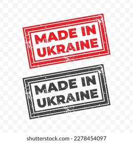 Vector illustration of Made In Ukraine. Red grunge stamp on transparent background(PNG).
