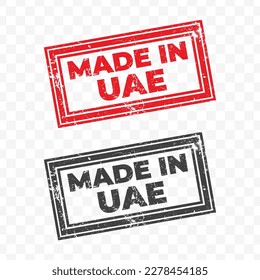 Vector illustration of Made In United Arab Emirates. Red grunge stamp on transparent background(PNG).