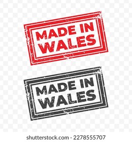 Ilustración vectorial de Made In Wales. Estampilla roja en fondo transparente (PNG).