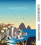 Vector illustration. Madeira, Portugal. Design for poster, banner, postcard, advertisement.