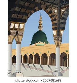 Ilustração vetorial da cidade de Madinah com Masjid e Nawabi