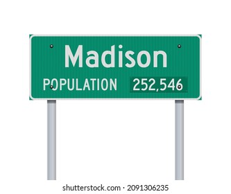 Vector illustration of the Madison green road sign on metallic posts
