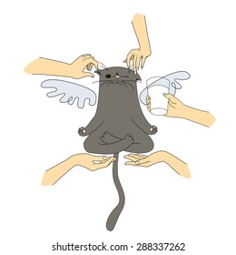 vector illustration  maditation cat with wings