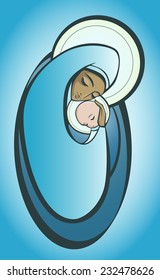 Vector illustration of Madonna and infant Jesus.