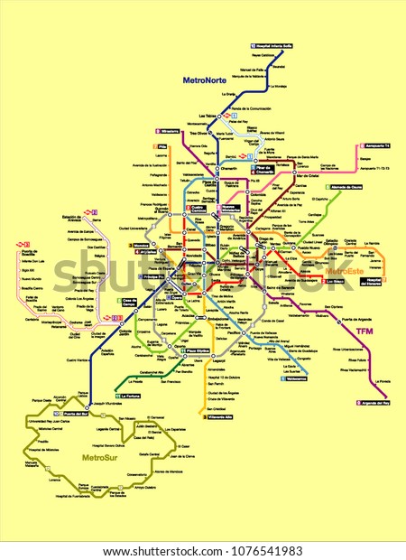 Vector Illustration Madrid Subway Map Stock Vector (Royalty Free ...