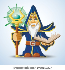 vector illustration mage with magic staff