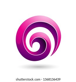 Vector Illustration of Magenta 3d Glossy Swirl Shape isolated on a white background