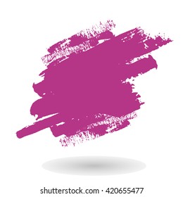 Vector illustration of magenta abstract shape painted by dry brush. Isolated on white background. Hand drawn shape. Soft shadow, Textured element. Dynamic. 