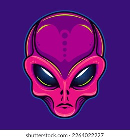 Ilustración vectorial de Magenta Alien Head Cartoon Ilustración adecuada para prendas de vestir, pegatinas, logotipo e-sport.