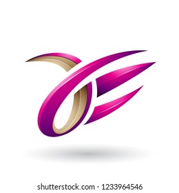 Vector Illustration of Magenta and Beige 3d Claw Shaped Letter A and E isolated on a White Background