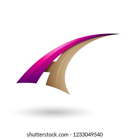 Vector Illustration of Magenta and Beige Dynamic Flying Letter A isolated on a White Background