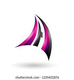 Vektorgrafik von Magenta und schwarzer 3D-dynamischer Flying Letter A einzeln auf weißem Hintergrund