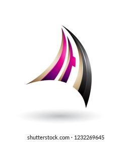 Vector Illustration of Magenta Black and Beige 3d Dynamic Flying Letter A isolated on a White Background