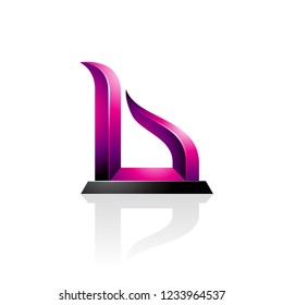 Ilustración vectorial de la letra B con relieve magenta y negro en forma de arco aislado en un fondo blanco