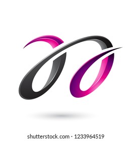 Vector Illustration of Magenta and Black Glossy Dual Letters A isolated on a White Background