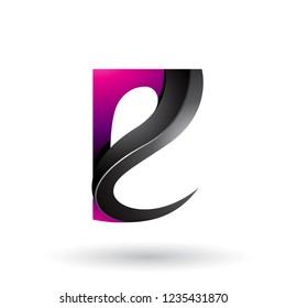 Vector Illustration of Magenta and Black Glossy Curvy Embossed Letter E isolated on a White Background