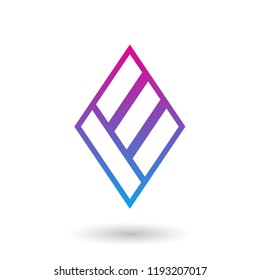 Vector Illustration of Magenta and Blue Diamond Shaped Letter E isolated on a White Background