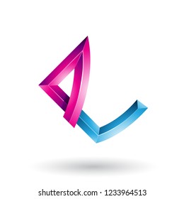 Vector Illustration of Magenta and Blue Embossed Letter E with Bended Joints isolated on a White Background