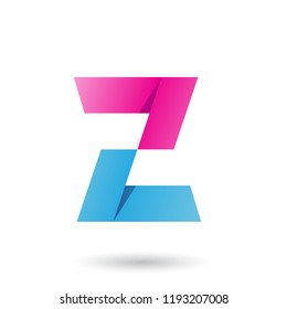 Ilustración vectorial de la letra Z de papel plegado magenta y azul aislada en un fondo blanco