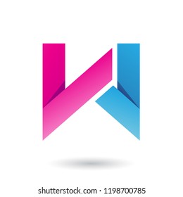 Vector Illustration of Magenta and Blue Folded Paper Letter W isolated on a White Background