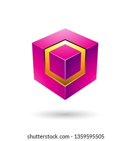 Vector Illustration of Magenta Bold Cube with Glowing Core isolated on a white background