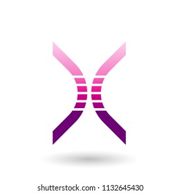 Vektorgrafik eines Magenta-Bows mit gestreiftem Streifen-Symbol für Buchstabe X einzeln auf weißem Hintergrund