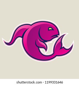 Vector Illustration of Magenta Curvy Fish or Pisces Icon isolated on a White Background