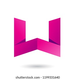 Ilustración vectorial de la letra W de papel plegado magenta aislada en un fondo blanco