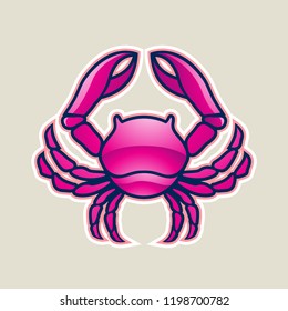 Vector Illustration of Magenta Glossy Crab or Cancer Icon isolated on a White Background