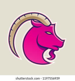 Vector Illustration of Magenta Goat wýth a Long Horn Icon isolated on a White Background