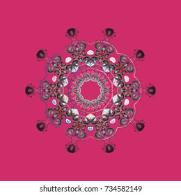 Vector illustration. Magenta, gray and neutral colors with snowflakes. Isolated cute snowflakes on colorful background.