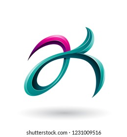 Vector Illustration of Magenta and Green Curly Fish Tail Like Letters A and K isolated on a White Background