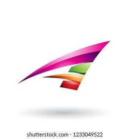 Vector Illustration of Magenta and Green Dynamic Glossy Flying Letter A isolated on a White Background