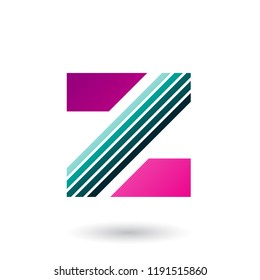 Vector Illustration of Magenta and Green Letter Z with Thick Diagonal Stripes isolated on a White Background