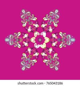 Vector illustration with magenta, neutral and white isolated snowflake. Isolated watercolor snowflakes on magenta, neutral and white colors. Beautiful decoration. Symbol of winter.