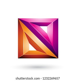 Vector Illustration of Magenta and Orange 3d Geometrical Embossed Triangles and Square Shape isolated on a White Background
